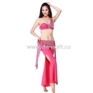 Moda czerwony Belly Dance kostiumy dla praktyki Top + spodnie + małe Capelet