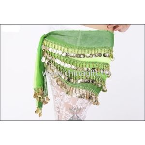 Green Belly Dance Hip Scarf with Coins