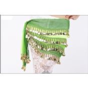 Green Belly Dance Hip Scarf with Coins images