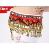 Sexy Shinning Velvet Belly Dance Hip Scarves With Three Layers Gold Coins images