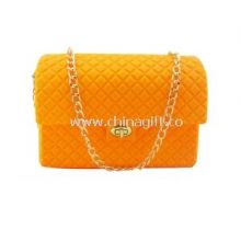 Orange Soft Silicone Handbag With Metal Chain Strap images