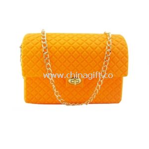 Orange Soft Silicone Handbag With Metal Chain Strap