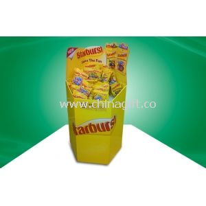 Six Faces Yellow Recyclable Corrugated Cardboard Dump Bins Offset Printing For Cup Snacks