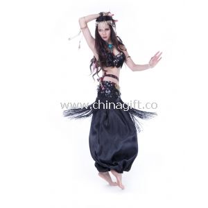 Fashion Black Tribal Belly Dance Costumes With Loose Pants For Practice