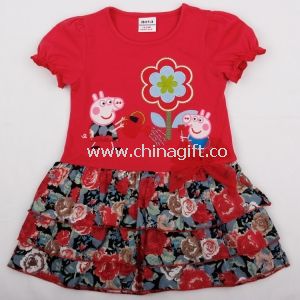 Kids lovely peppa pig with embroidery tunic top girl party dress