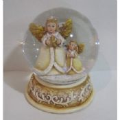 Polyresin Kneeling Angel Water/Snow Globes Balls musical Carved Floral Detail images