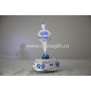 Mirror Polyresin Miniature Carousel Blue Ballet Girl Dancing Music Box