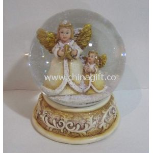 Polyresin Kneeling Angel Water/Snow Globes Balls musical Carved Floral Detail