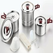 set di pentole in acciaio inox di campeggio all