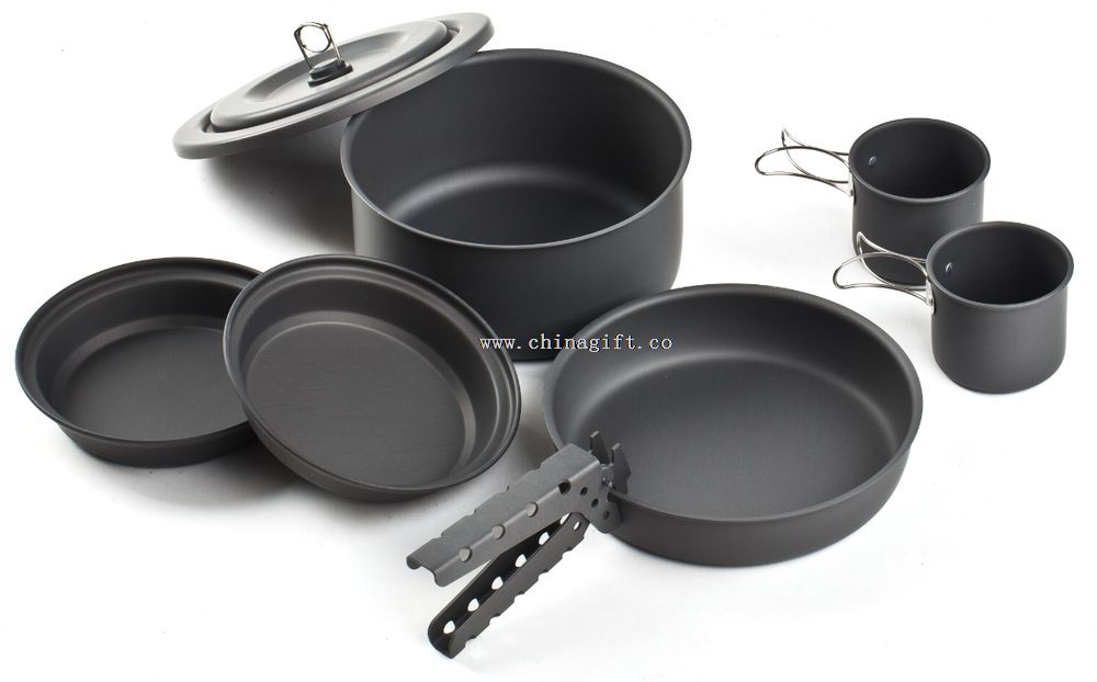 8 pcs sulit liberty anodized memasak set dengan cangkir