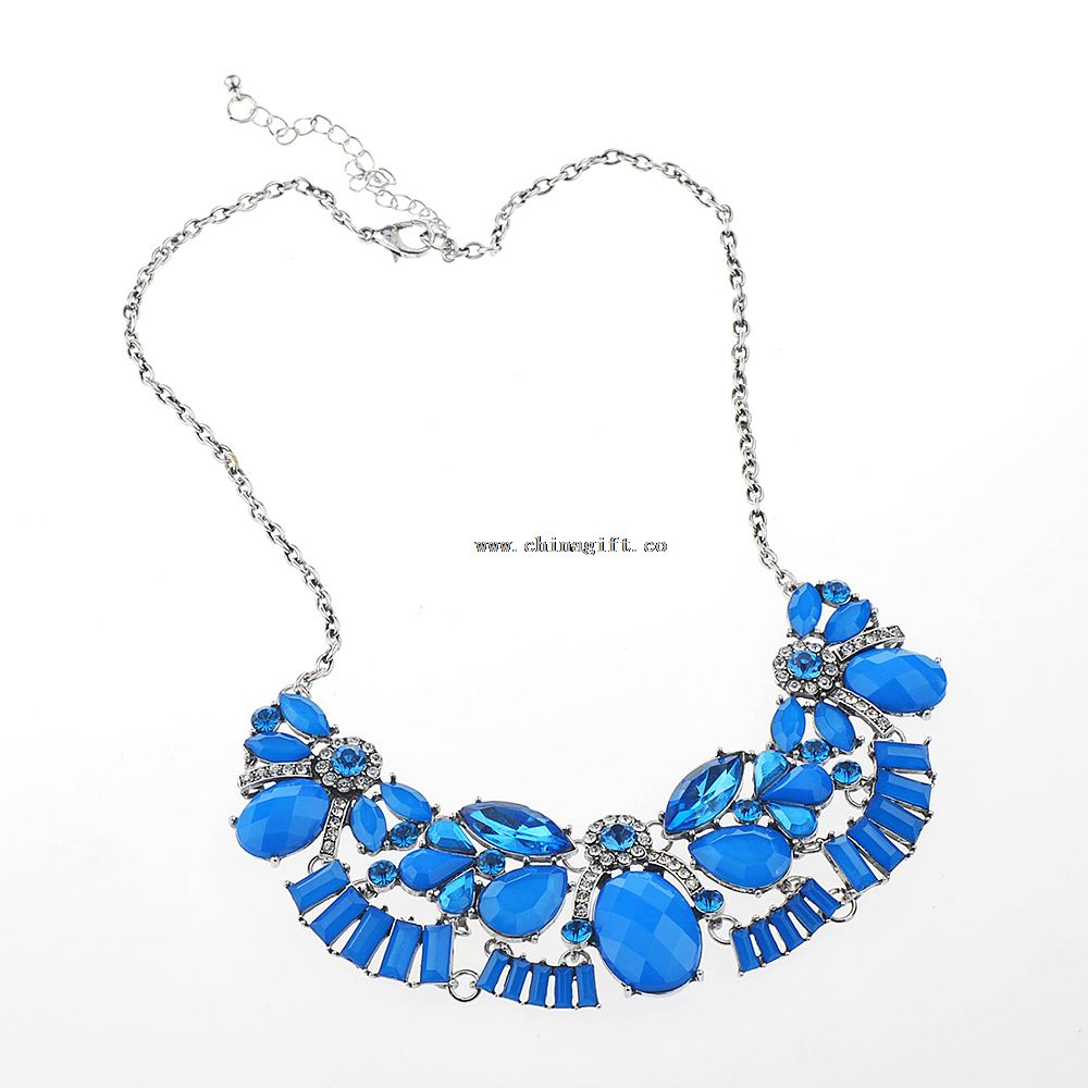 2016 مد جواهرات آبی کریستال طرح گردنبند نقره برای زنان