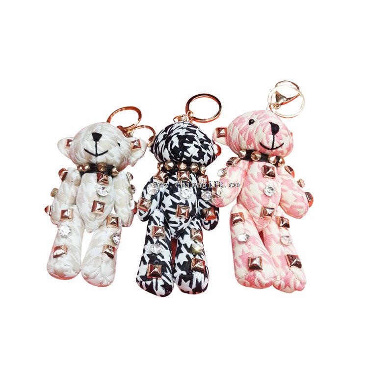 Bear plush toy keychain women gift punk crystal key ring manufacturer for handbag