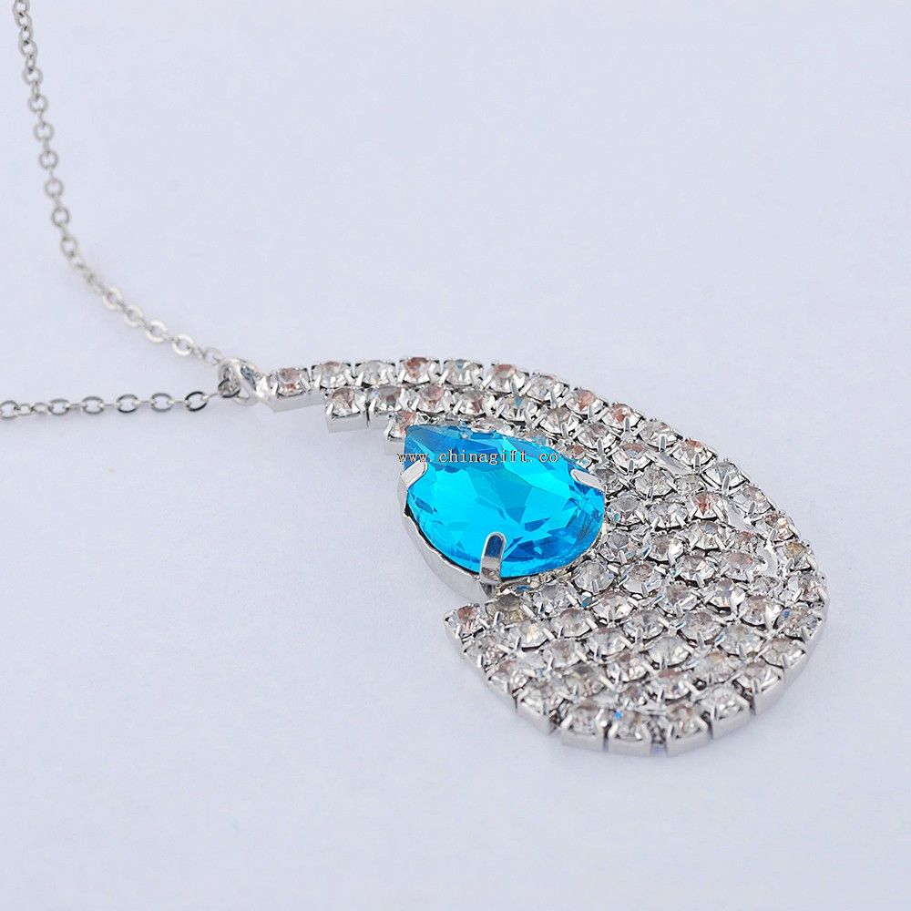 Blue crystal silver necklace for women