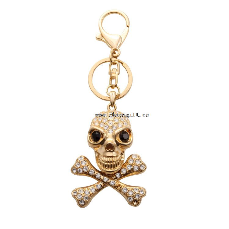 Bulk golden plating skull keychain gift for boyfriend bling rhinestone keychain