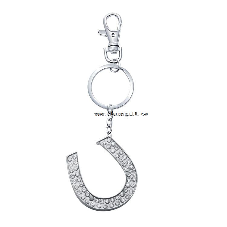 Billige diamond alfabet bogstaver nøglering u rhinestone nøglering bling nøglering stempel