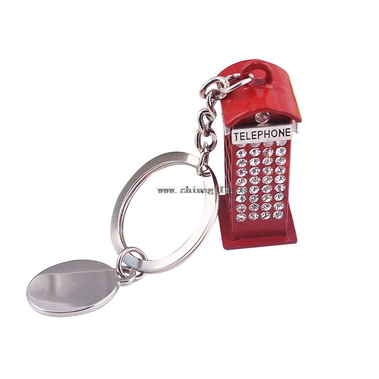 Cheap rhinestone keychain red london telephone booth box custom keychain
