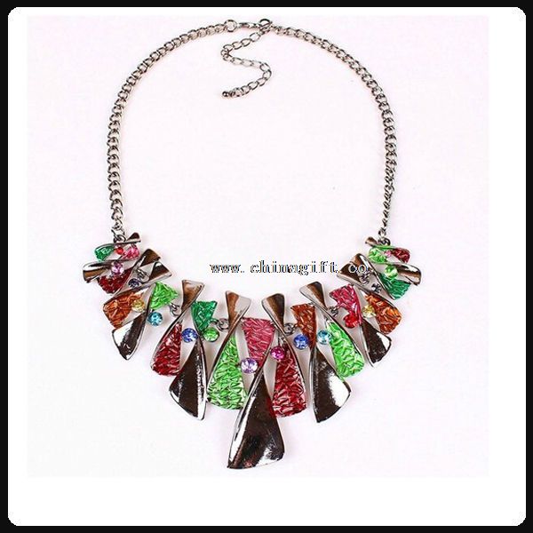 Colorful Enamel Bow Rhinestone Bib Graduated Lavaliere Chain Necklace