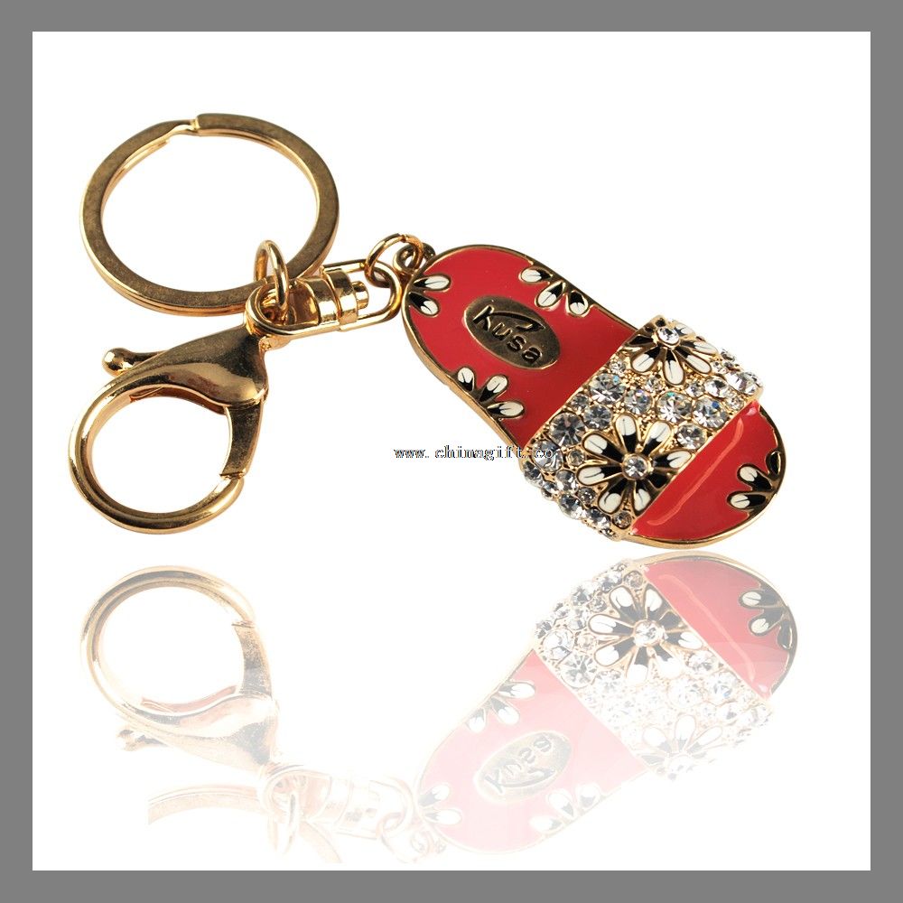 Custom 3d rhinestone metal high heel shoes shaped keychain