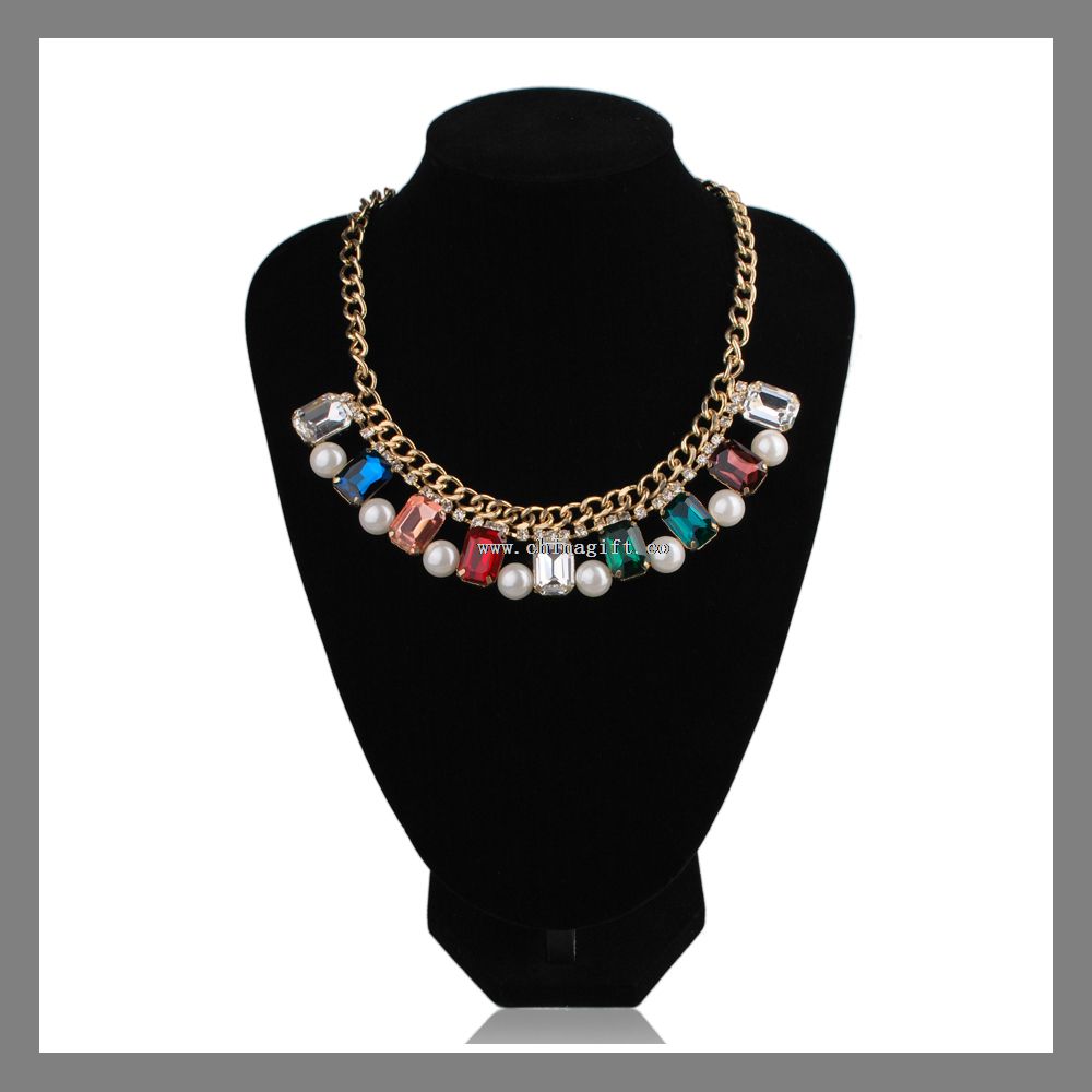 Custom design colored crystal glass pendant pearl necklace
