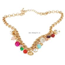 Fashion colorful design bead golden chian trendy female necklace images