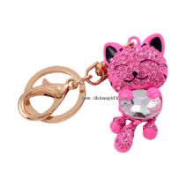 Lovely keyring cat rhinestone crystal keychain pink key ring connected images