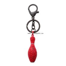 Lucky red bowling pin rhinestone crystal keychain images