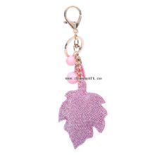 Rubber key chain bag keychain maple leaf keychain with crystal images