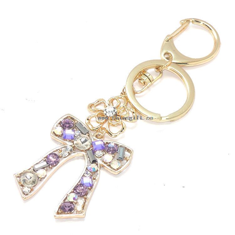 Fashion bowknot key chain logo promotional 2016 rhinestone keychain