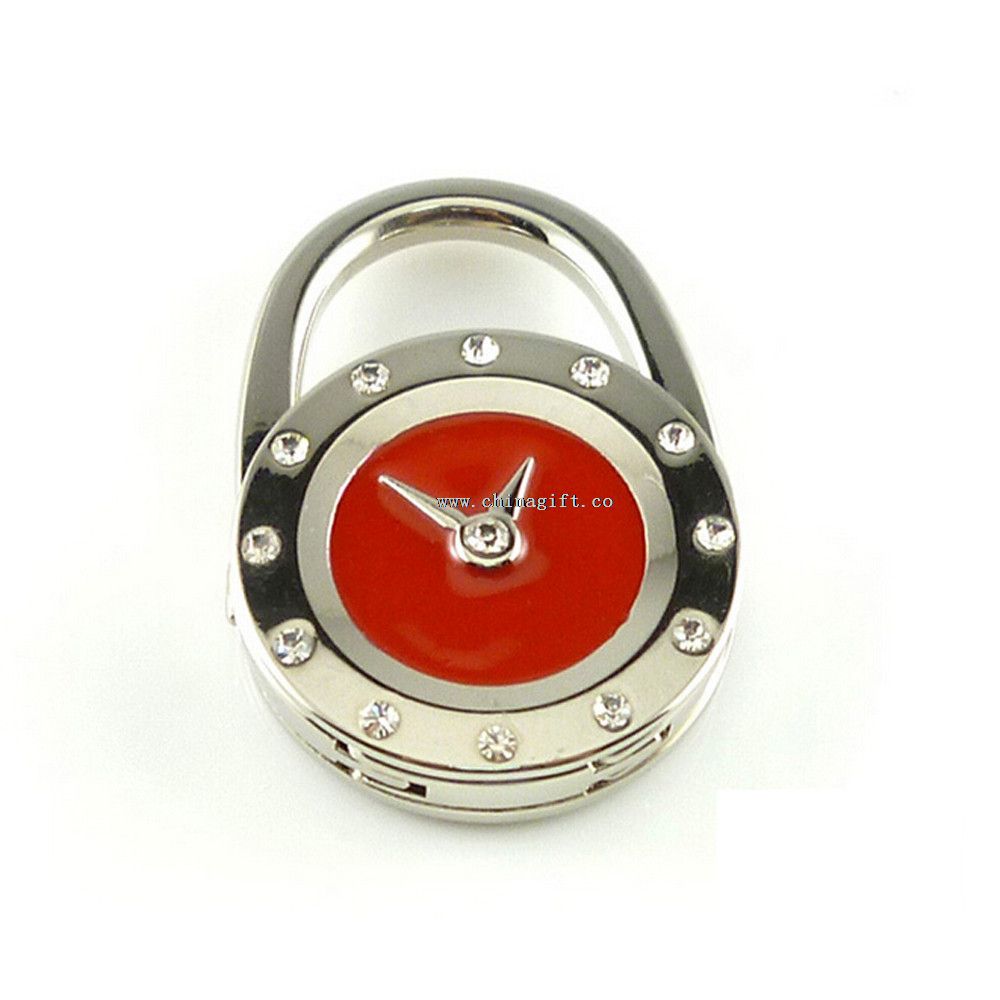 Fashion clock shaped metal foldable bag hook for promotional gift