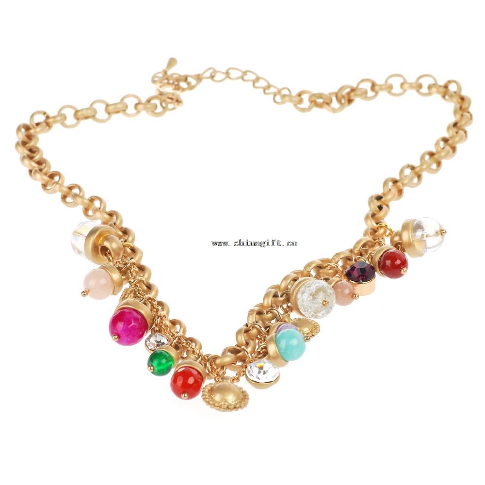 Fashion colorful design bead golden chian trendy female necklace