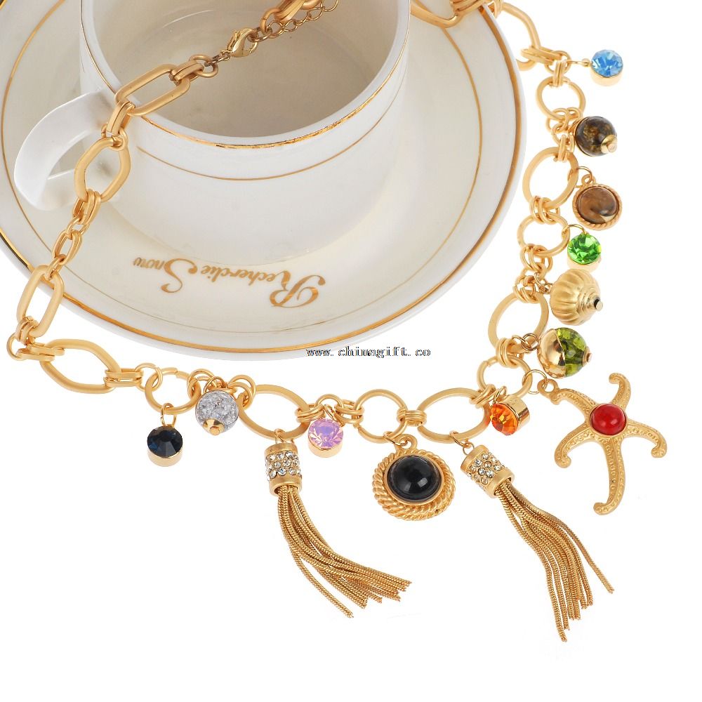Moda lux lanţul de aur colorate diamante colier de femeie