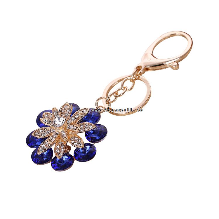 Flower rhinestone keychain custom logo key chain