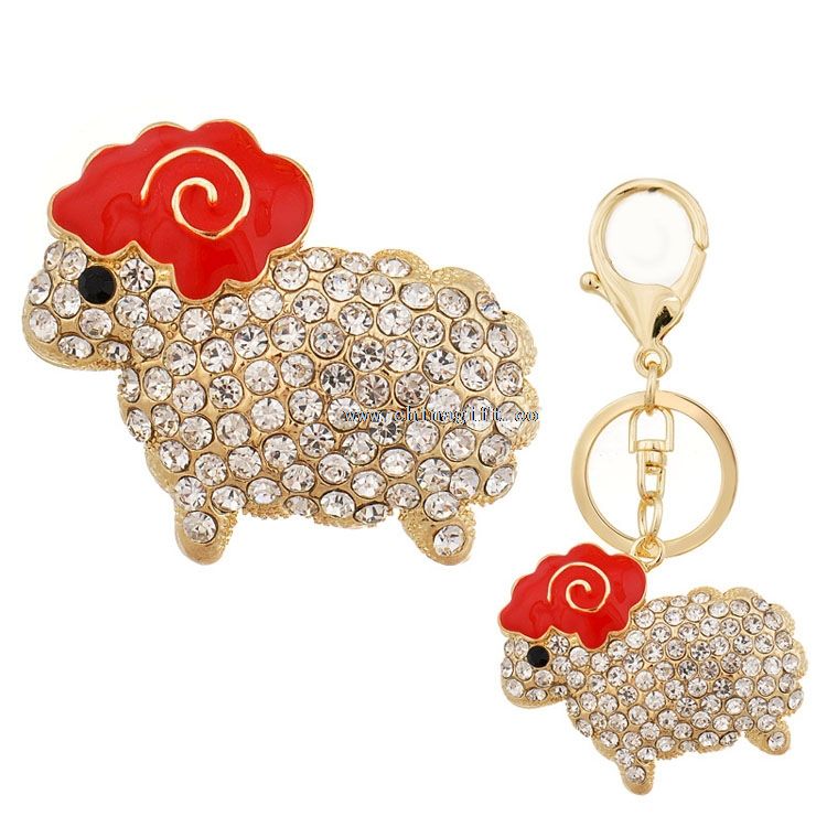 Full crystal sheep keychain charm key ring gift keychains for car keys