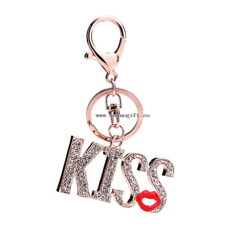 Gift 2016 letter kiss bling key chain custom keychain custom made charms wholesale