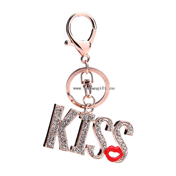 Gave 2016 brev kiss bling nøgle kæde brugerdefinerede nøglering custom made charme engros