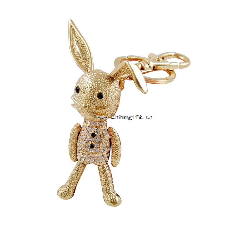 Gold plating rabbit animal keychain rhinestone keychain key accessories