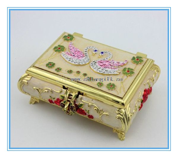 Gold plating wedding gifts swan design with diamond velvet jewelry display box for necklace