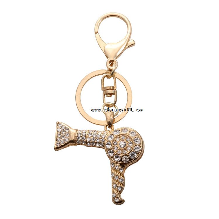 Golden plating hair dryer keyring wholesales keychain