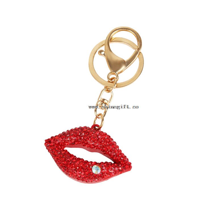Hot menjual item rhinestone keychain merah bibir seksi