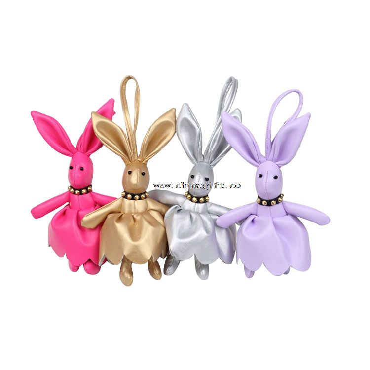 Leather keychain long ears rabbit animal keychain wholesale dance gifts