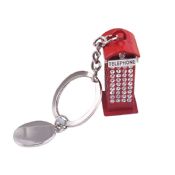 Cheap rhinestone keychain red london telephone booth box custom keychain images