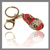 Custom 3d rhinestone metal high heel shoes shaped keychain images