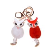 Elegan mewah fox bulu bola keychain jaringan dekoratif rhinestone keychain images