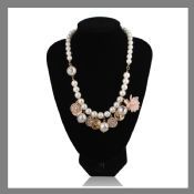 Pearl link necklace fashion pink flower pendant images