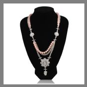 Pink beads necklace alloy custom crystal pendant images