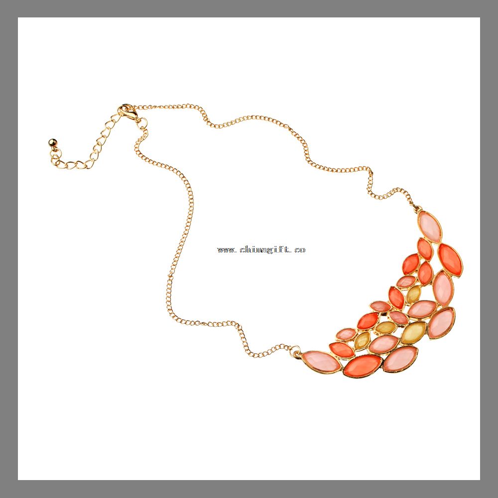 Marquise shape pink necklace gold plated chain pendant