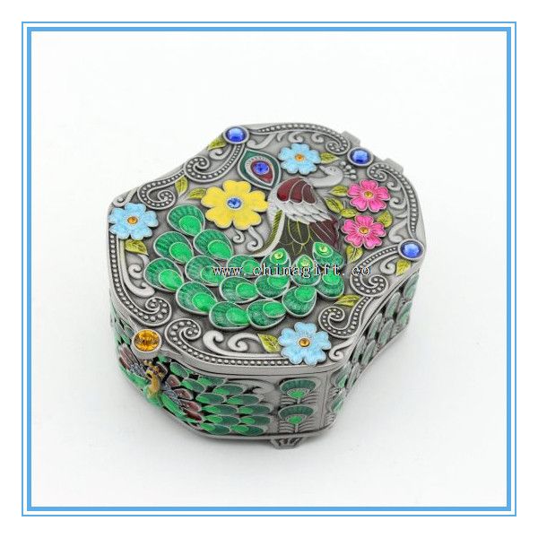 Caixa de joias metal colorido pavão design de joias mármore caixa fabricante chinês