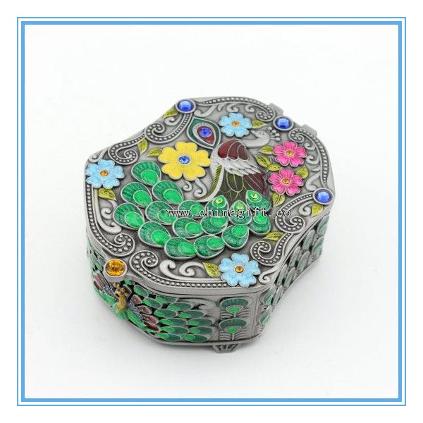 Metall bunte Pfau Entwurf Marmor Schmuck Box chinesische Hersteller Schmuck-box