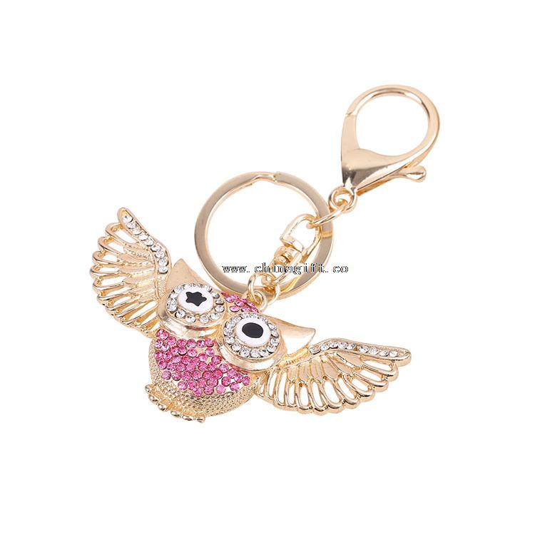 Logam boneka owl keychain rhinestone keychain kustom gantungan kunci