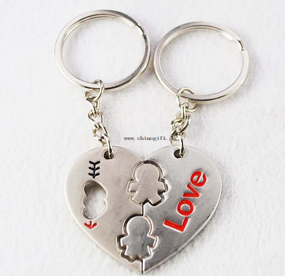 Metal love you cute couple keychain